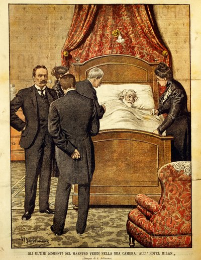 Giuseppe Verdi morente, illustrazione di Achille Beltrame. Italia, 20° secolo da Achille Beltrame