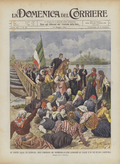 Gli scioperi agrari nel Mantovano, donne scioperanti che impediscono ad altre lavoratrici da Achille Beltrame