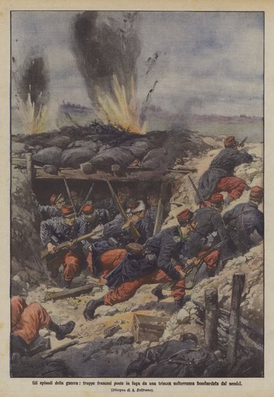 Episodi della guerra, truppe francesi poste in fuga da una trincea sotterranea bombardata dai nemici da Achille Beltrame
