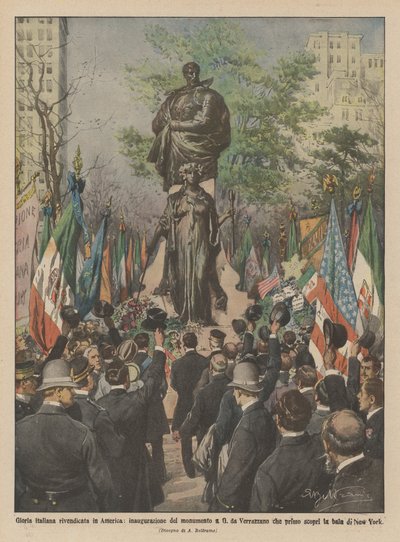 Gloria italiana rivendicata in America, inaugurazione del monumento a G. da Verrazzano da Achille Beltrame