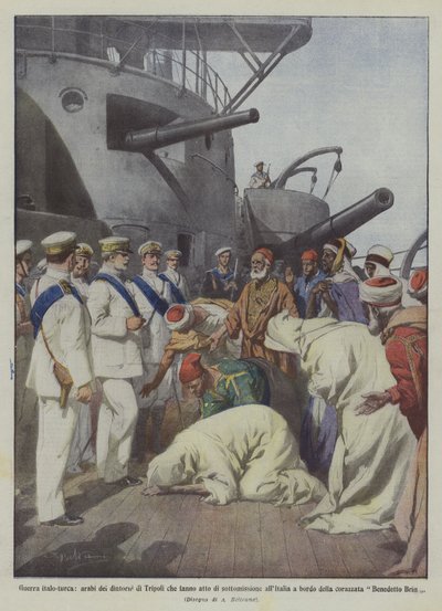 Guerra italo-turca, arabi dei dintorni di Tripoli che fanno atto di sottomissione all