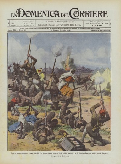 Arabi-turchi che fanno fuoco contro i dirigibili italiani che li bombardano da Achille Beltrame