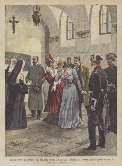 I casi di Spagna, la signorina Ubao strappata a forza dal convento, a Madrid da Achille Beltrame