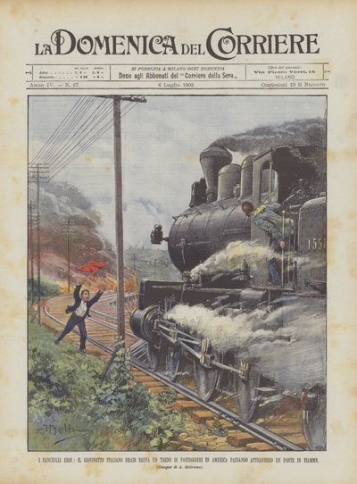 I fanciulli eroi, il giovinetto italiano Bradi salva un treno di passeggeri in America da Achille Beltrame