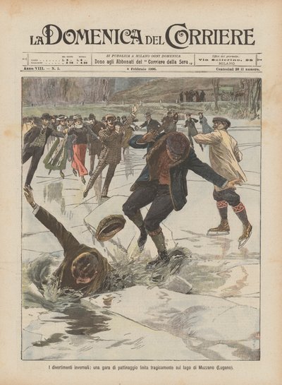I divertimenti invernali, una gara di pattinaggio finita tragicamente sul lago di Muzzano da Achille Beltrame
