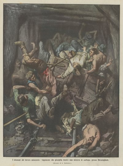 Drammi del lavoro minerario, vagoncino precipita in una miniera di carbone presso Birmingham da Achille Beltrame