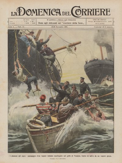 I drammi del mare, equipaggio di un vapore italiano naufragato nel golfo di Viscaya da Achille Beltrame