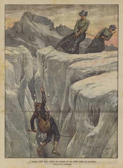 I drammi delle Alpi, dodici ore sospeso ad una corda sopra un precipizio da Achille Beltrame