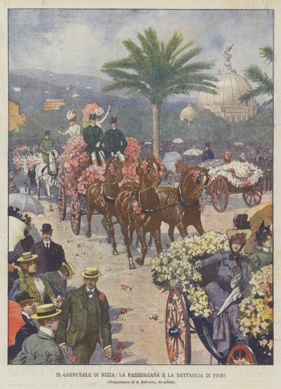 Il carnevale di Nizza, la passeggiata e la battaglia di fiori da Achille Beltrame