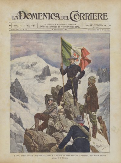 Il duca degli Abruzzi conquista per primo, il 5 agosto, un picco creduto inaccessibile del Monte Bianco da Achille Beltrame