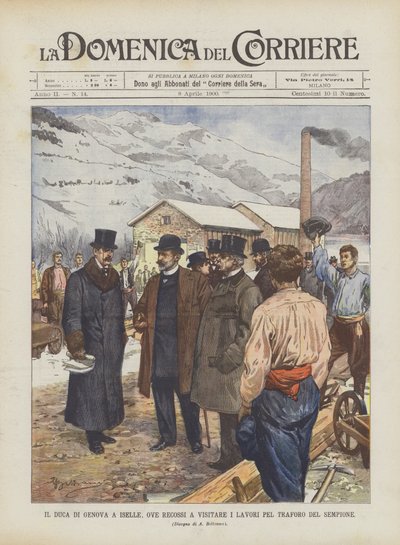 Il duca di Genova a Iselle, ove recossi a visitare i lavori per il traforo del Sempione da Achille Beltrame
