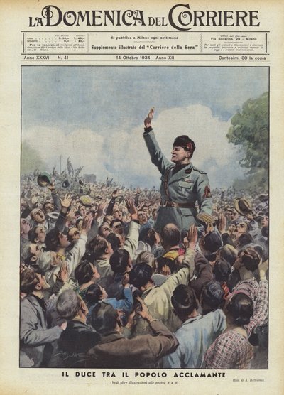 Il Duce tra il popolo acclamante da Achille Beltrame