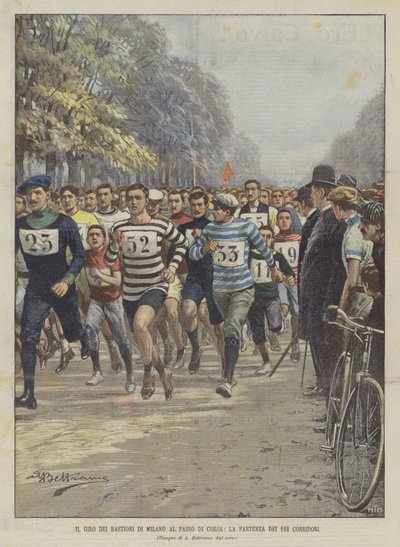 Il giro dei bastioni di Milano al passo di corsa, la partenza dei 160 corridori da Achille Beltrame