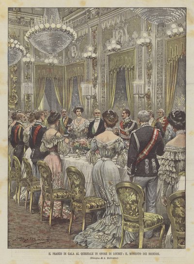 Il pranzo di gala al Quirinale in onore di Loubet, il momento dei brindisi da Achille Beltrame