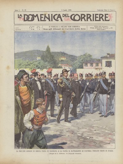 Il Principe Giorgio di Grecia passa in rassegna a La Canea il battaglione di fanteria tornato teste in Italia da Achille Beltrame