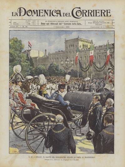 Il re a Berlino, il saluto del borgomastro innanzi la Porta di Brandeburgo da Achille Beltrame