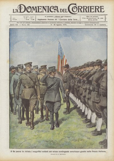 Il Re passa in rivista i magnifici soldati del primo contingente americano giunto sulla fronte italiana da Achille Beltrame