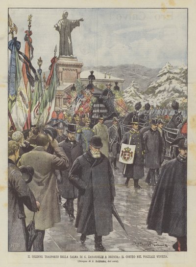 Il solenne trasporto della salma di G. Zanardelli a Brescia, il corteo nel Piazzale Venezia da Achille Beltrame