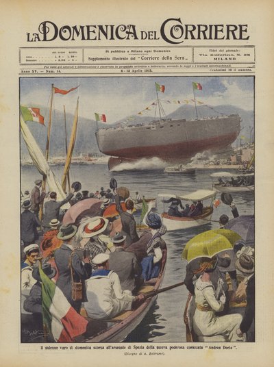 Il solenne varo della nuova poderosa corazzata Andrea Doria da Achille Beltrame
