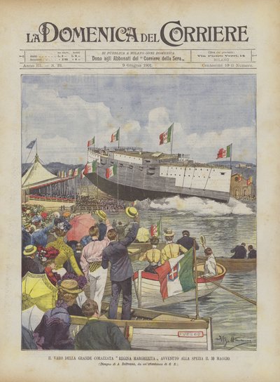 Il varo della grande corazzata Regina Margherita avvenuto alla Spezia il 30 maggio da Achille Beltrame