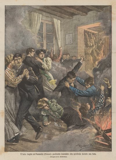 Il ballo tragico di Fucecchio, pavimento incendiato che sprofonda durante una festa da Achille Beltrame