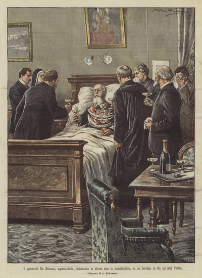 Il generale De Sonnaz agonizzante brinda al Re e alla Patria da Achille Beltrame
