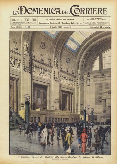 Il maestoso salone dei biglietti alla Nuova Stazione ferroviaria di Milano da Achille Beltrame