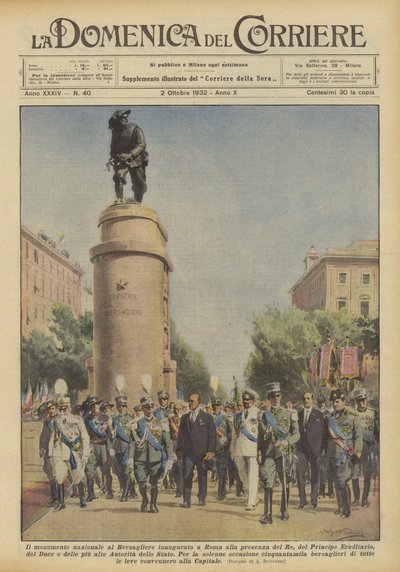Il monumento nazionale al Bersagliere inaugurato a Roma alla presenza del Re da Achille Beltrame