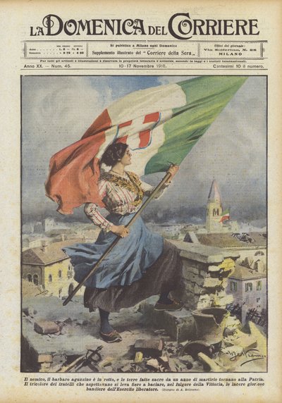 Il nemico, il barbaro aguzzino è in rotta, e le terre fatte sacre da un anno di martirio tornano alla Patria da Achille Beltrame