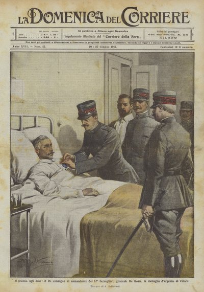 Il premio agli eroi, il Re consegna al comandante del 12º bersaglieri, generale De Rossi da Achille Beltrame