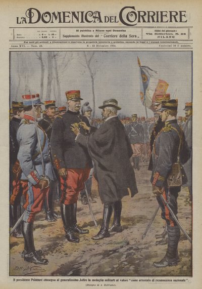 Il presidente Poincaré consegna al generalissimo Joffre la medaglia militare al valore da Achille Beltrame