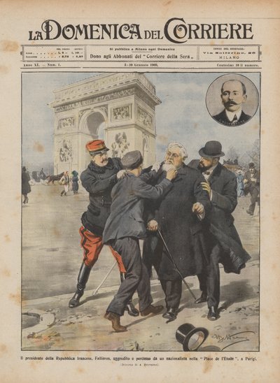 Il presidente della Repubblica francese, Fallieres, aggredito e percosso da un nazionalista da Achille Beltrame