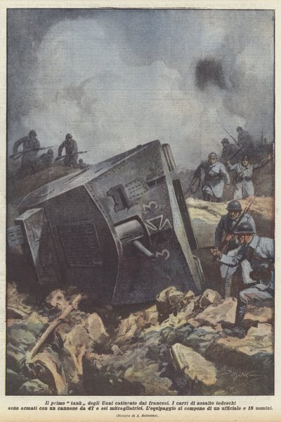 Il primo tank degli Unni catturato dai francesi da Achille Beltrame
