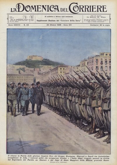 Il ritorno in Patria delle gloriose Camicie Nere del Gruppo Montagna da Achille Beltrame