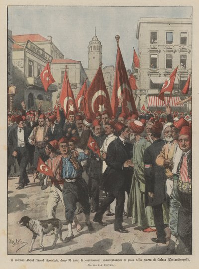 Il sultano Abdul Hamid riconcede, dopo 32 anni, la costituzione, manifestazioni di gioia da Achille Beltrame