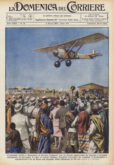 Il trionfale arrivo a Mogadiscio di Francis Lombardi da Achille Beltrame