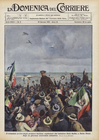 Il trionfale arrivo degli aviatori italiani, capitanati dal ministro Italo Balbo, a Porto Natal da Achille Beltrame