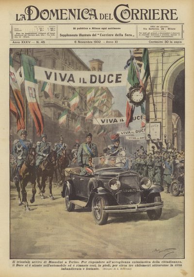 Il trionfale arrivo di Mussolini a Torino da Achille Beltrame