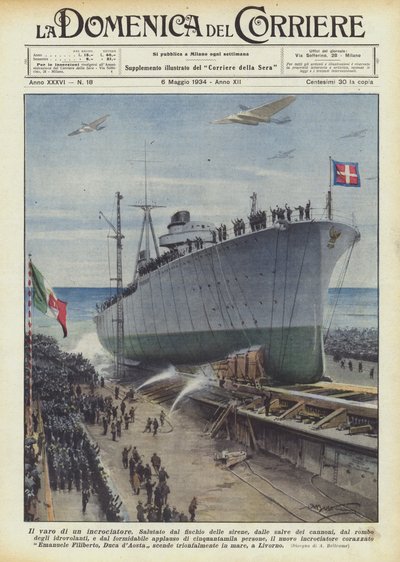 Il varo di un incrociatore da Achille Beltrame