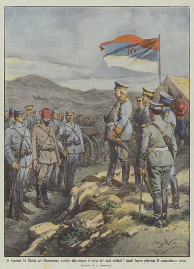 Il vecchio Re Nicola del Montenegro assiste alla prima vittoria dei suoi soldati da Achille Beltrame