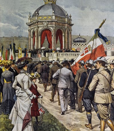 Inaugurazione del IV concorso di tiro al poligono della Farnesina, Roma, Italia, illustrazione di Achille Beltrame da La Domenica del Corriere, 25 maggio da Achille Beltrame
