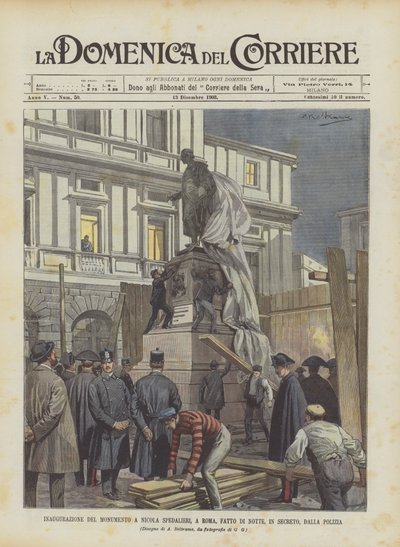 Inaugurazione del monumento a Nicola Spedalieri a Roma, fatto di notte, in segreto, dalla polizia da Achille Beltrame