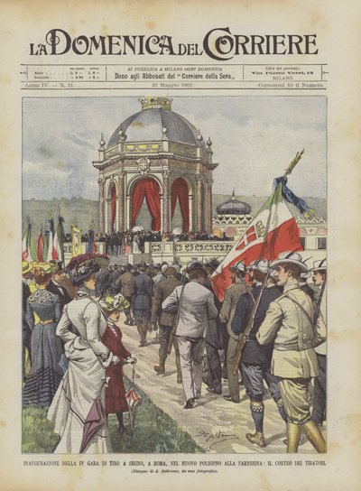 Inaugurazione della IV gara di tiro a segno, a Roma, nel nuovo poligono alla Farnesina, il corteo dei tiratori da Achille Beltrame