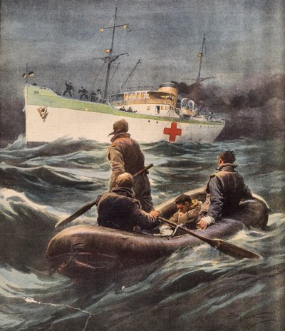 Nave ospedale italiana che salva quattro aviatori tedeschi abbattuti, 23 febbraio da Achille Beltrame