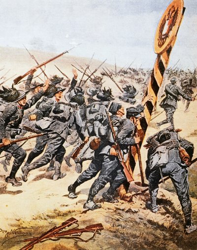 Soldati italiani che attraversano il confine austriaco, giugno 1915 da Achille Beltrame