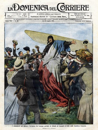 Jacques de Lesseps al suo arrivo in Canada nel 1910. Illustrazione di Achille Beltrame per la 