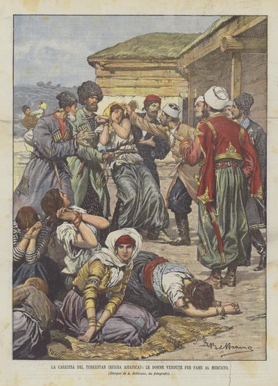 La carestia nel Turkestan (Russia asiatica), le donne vendute per fame al mercato da Achille Beltrame