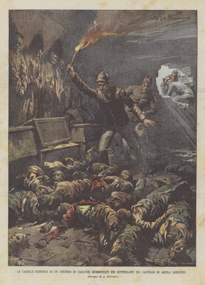 La casuale scoperta di un cimitero di cadaveri mummificati nei sotterranei del castello di Aquila (Abruzzo) da Achille Beltrame