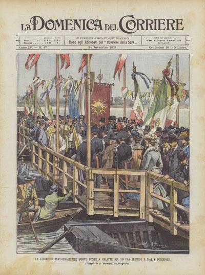La cerimonia inaugurale del nuovo ponte a chiatte sul Po fra Sermide e Massa Superiore da Achille Beltrame