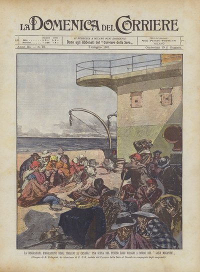 La disgraziata emigrazione degli italiani al Canada, una scena del penoso loro viaggio a bordo del Lake Megantic da Achille Beltrame